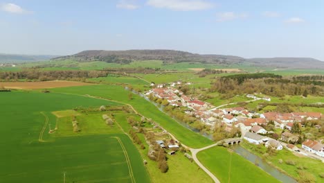 aerial shot of the town in the farm