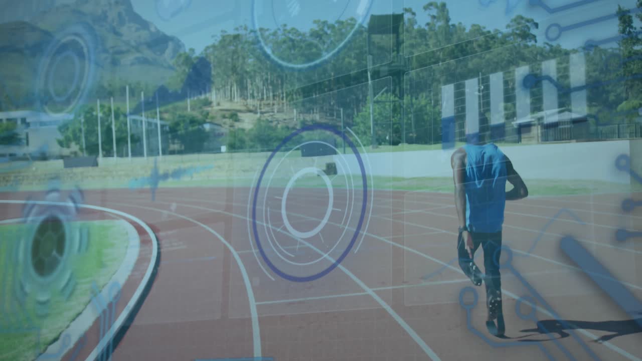 animación del procesamiento de datos sobre un corredor afroamericano discapacitado