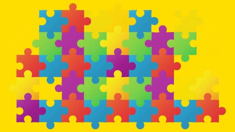 Jigsaw-forming-a-rectangle-against-yellow-background