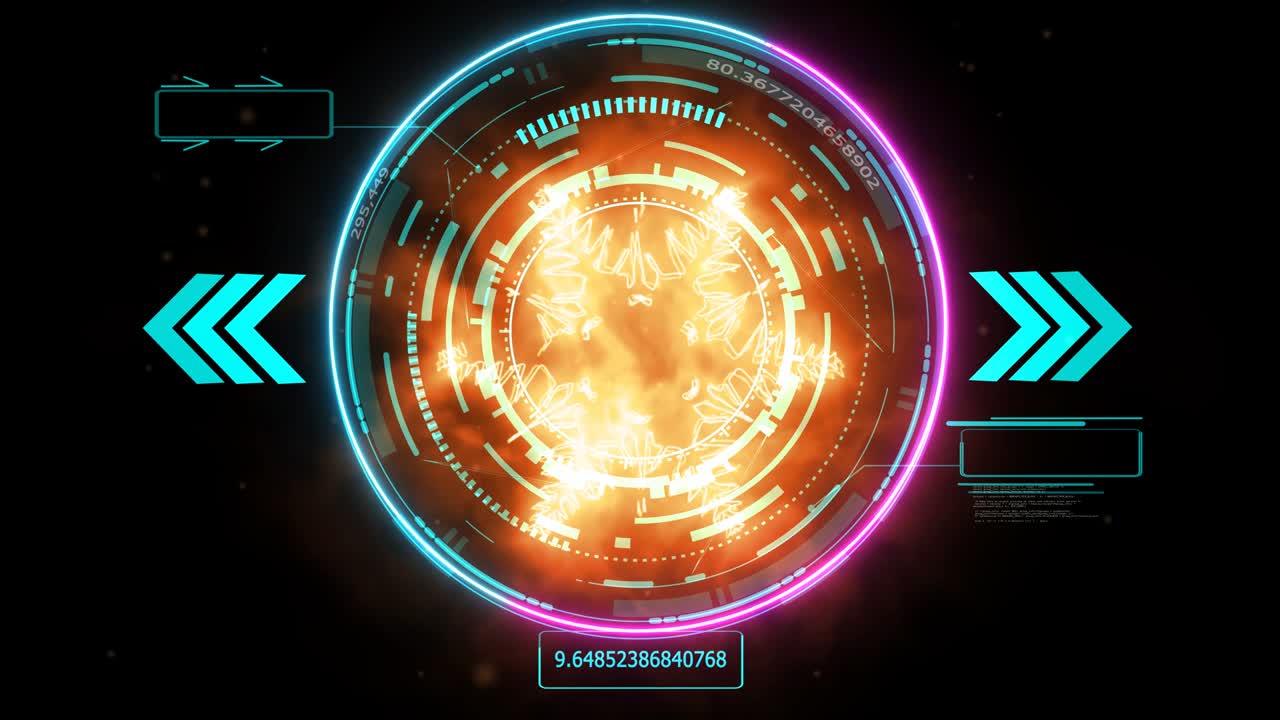 futuristic technology digital holographic element laser glow effect arrow blue laser and two callout border numeric and abstract powerful fire energy overload and change to infinity power