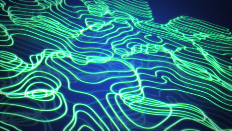animación de líneas de contorno verdes que se mueven sobre líneas de contour azules