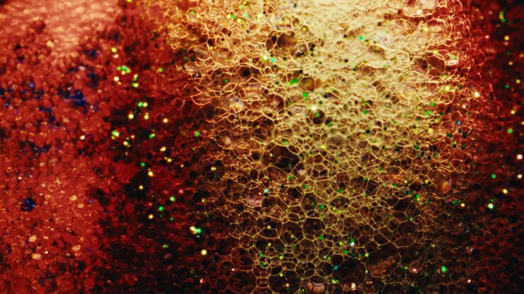 Arte astratta con bolle, glitter e colori