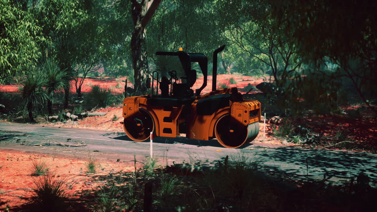 숲 속 의 도로 롤러 트랙터