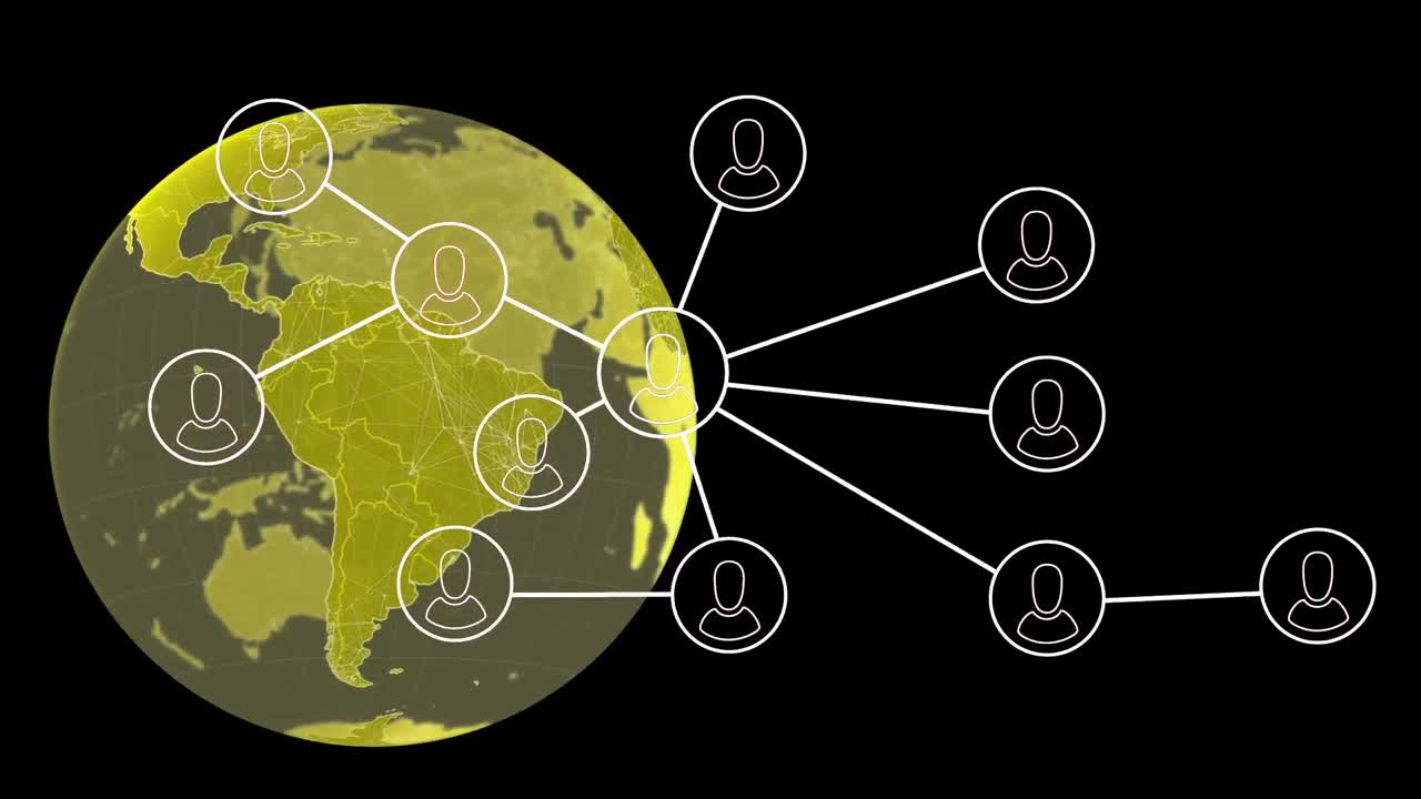 animación de la red de conexiones con los iconos de la gente en todo el mundo