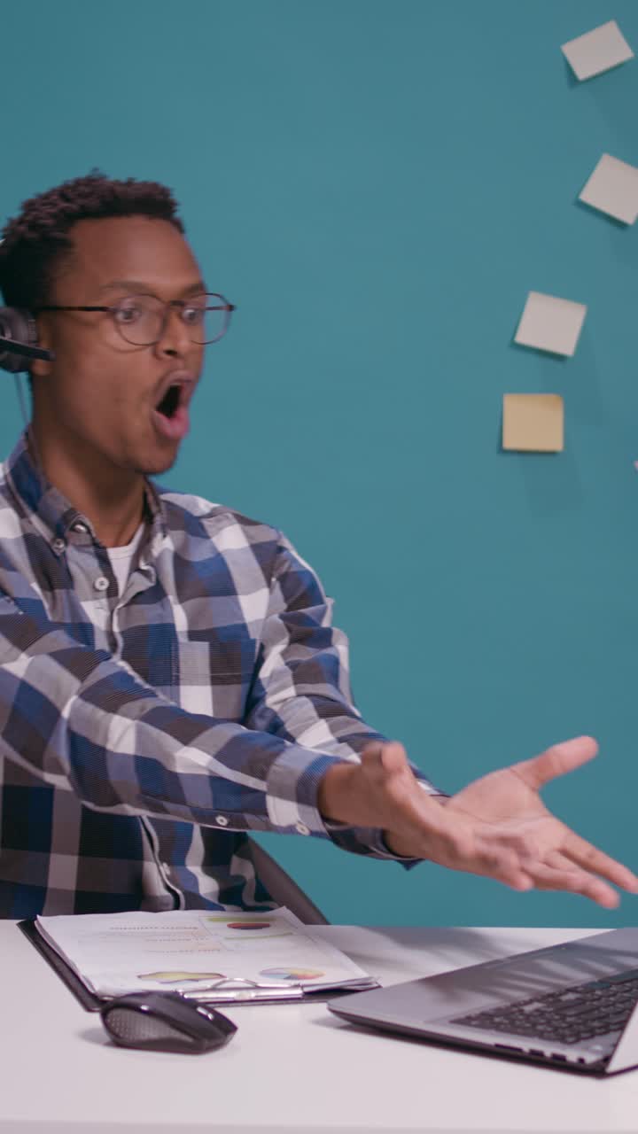 Man on a video call in an office setting
