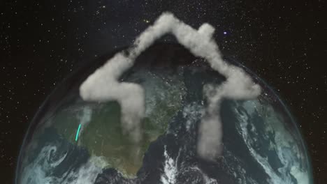 animation of smoke arrow over globe in cosmos