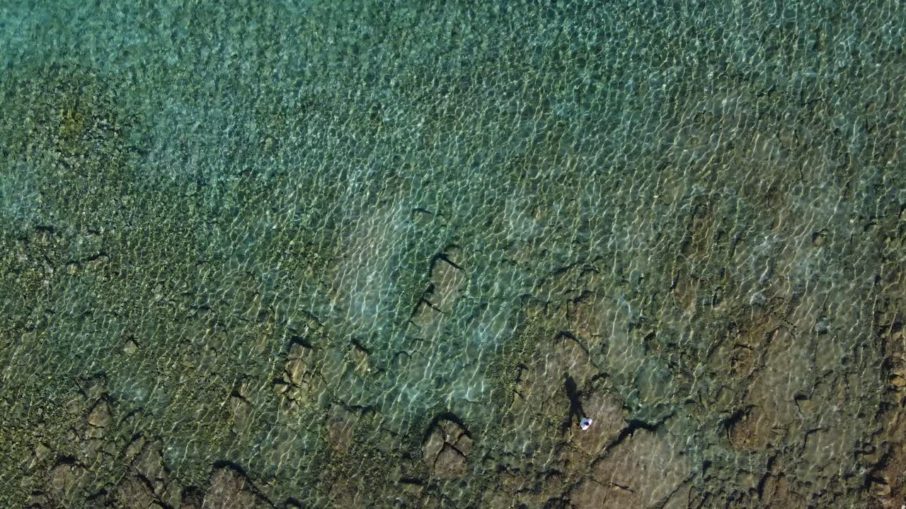 Top down drone above Blue Lagoon Veliki Budikovac Island, Croatia