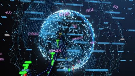 Animation-of-numbers,-globe-and-networks-of-connections