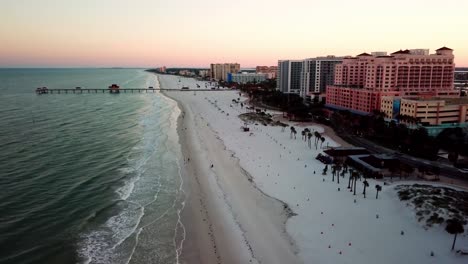 white sands of clearwater beach aerial at sunrise