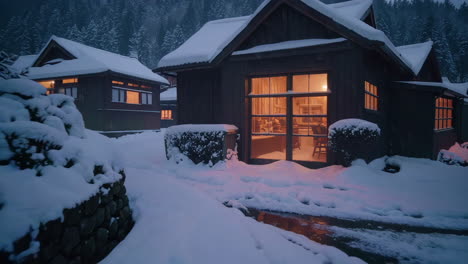 Snowy Cabin at Night