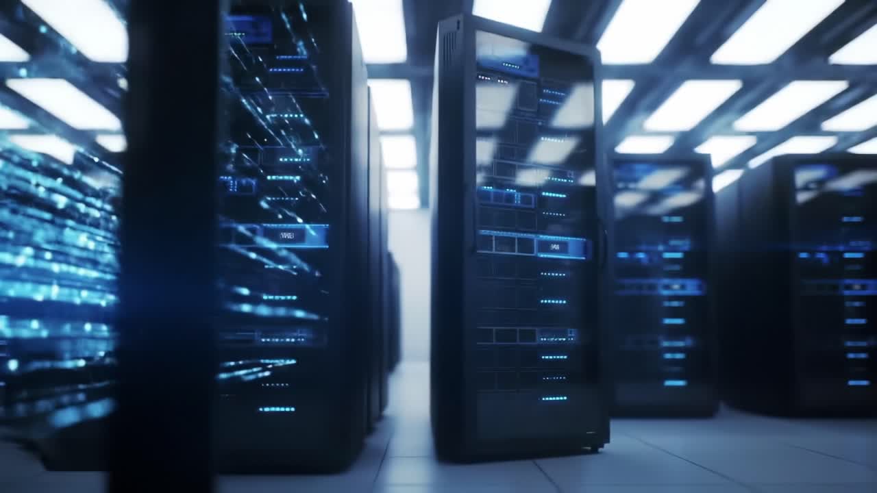 Vibrant Data Flow in Modern Server Room: A Visual Journey through Dynamic Network Operations and High-Performance Computing Technology