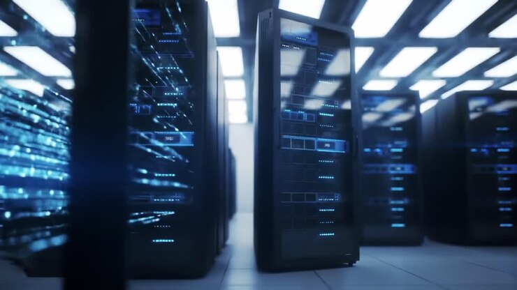 Vibrant Data Flow in Modern Server Room: A Visual Journey through Dynamic Network Operations and High-Performance Computing Technology
