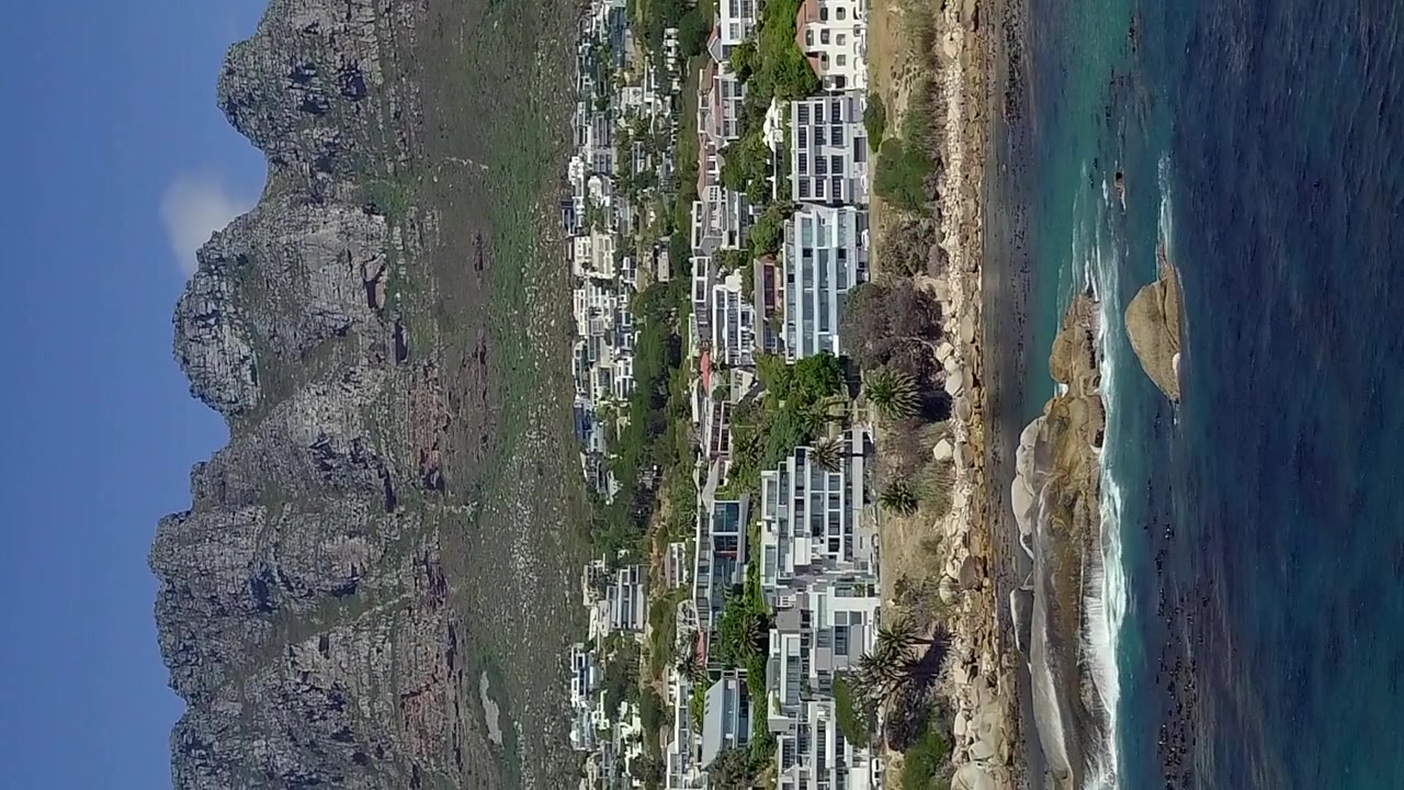 Spiaggia di Robyn, Parco Nazionale di Table Mountain in Sudafrica, vista aerea verticale sull'oceano.