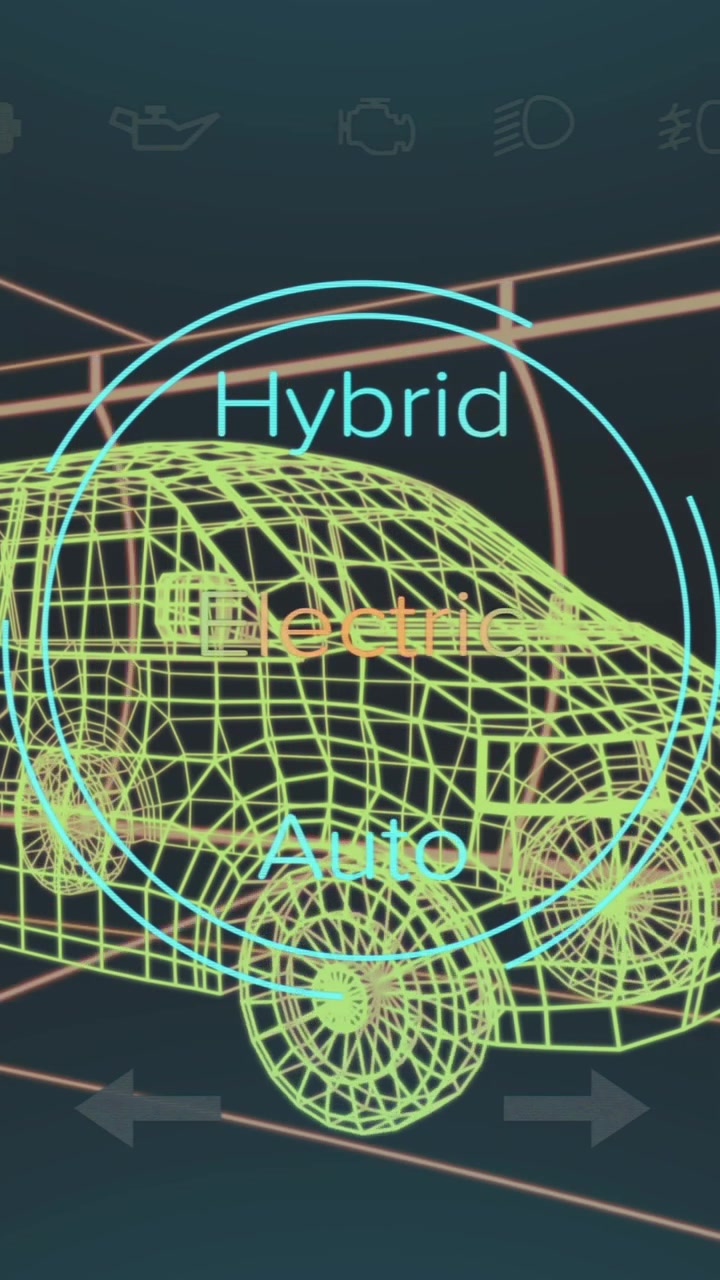 Animazione di interfaccia digitale per auto e elaborazione dati su modello 3D di auto