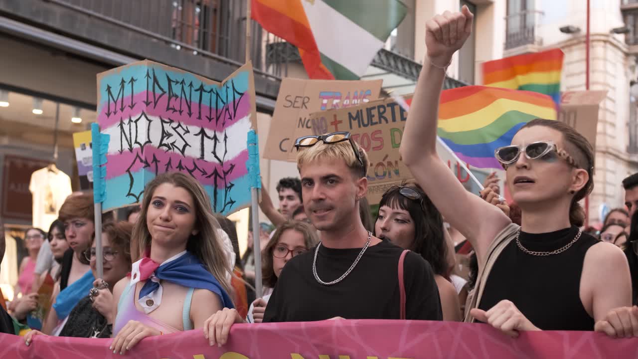 GRANADA, SPAIN - JUNE 28, 2022: Many people at the pride manifestation, LGBT+ community
