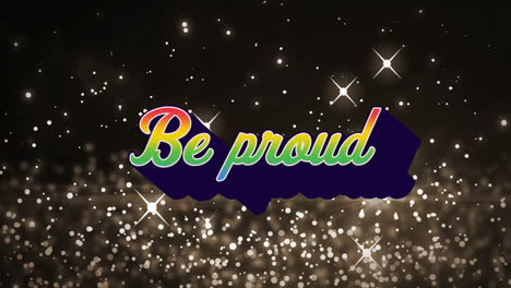 be proud text animation over sparkling lights and stars background