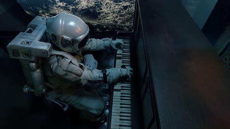 astronaut playing piano in space