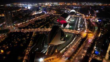 High-up-shot-of-valencia-arts-museum-in-the-centre-of-valencia-located-in-spain-filmed-at-christmas