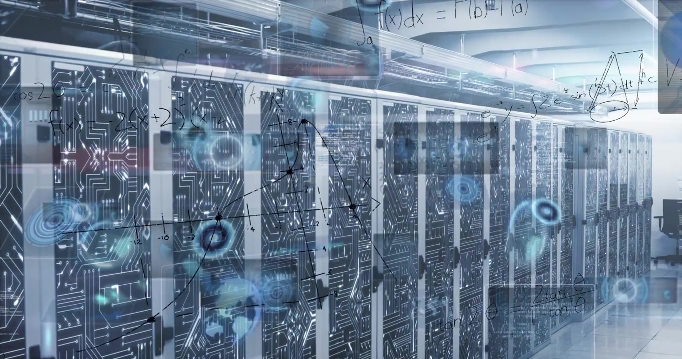 Animation of data processing over server room