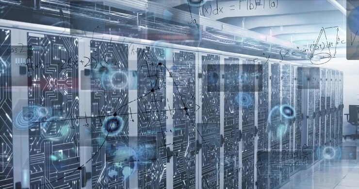 Animation of data processing over server room