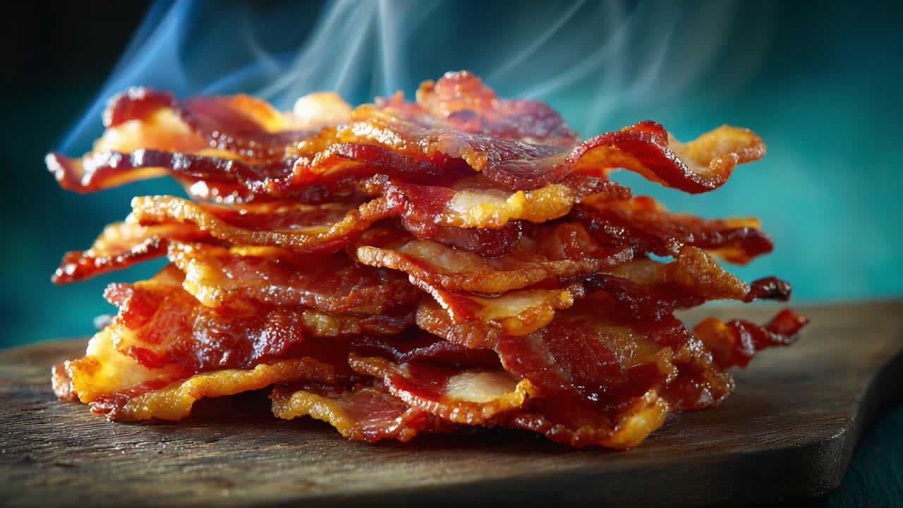Deliciously Crispy Bacon Stacks: A Mouthwatering Transformation from Sizzling to Perfectly Cooked in Two Frames