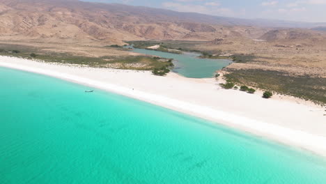 turquoise seascape of shoab beach, qalansiyah, yemen - aerial drone shot