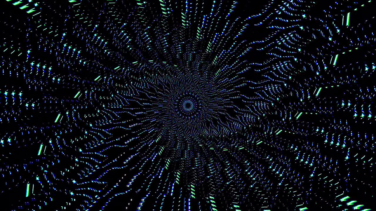 light wave abstract dots set blue color kaleidoscope black background