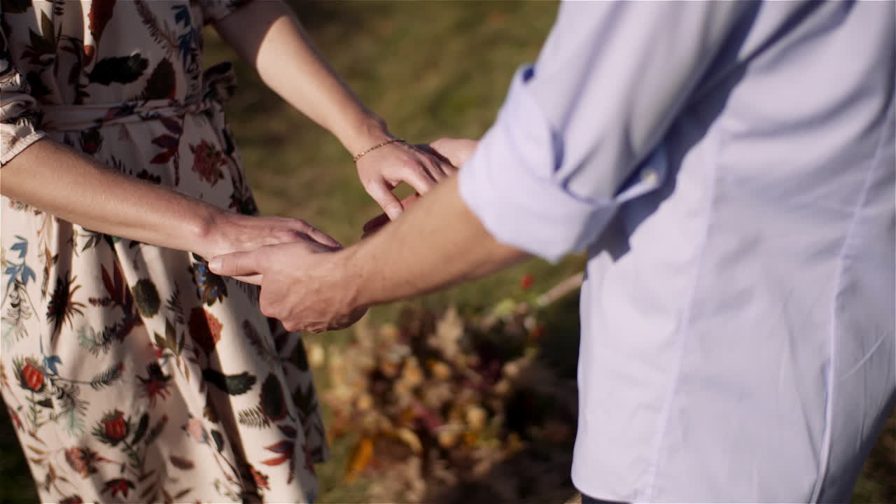 Romantic embrace in the countryside