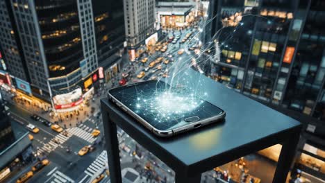 smartphone in the city at night