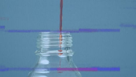 animation of screen with glitch over red liquid pouring into bottle