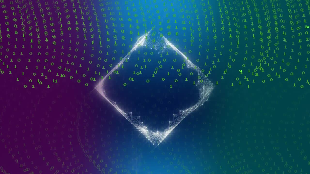 가디언트 배경에서 바이너리 코딩과 데이터 처리의 애니메이션