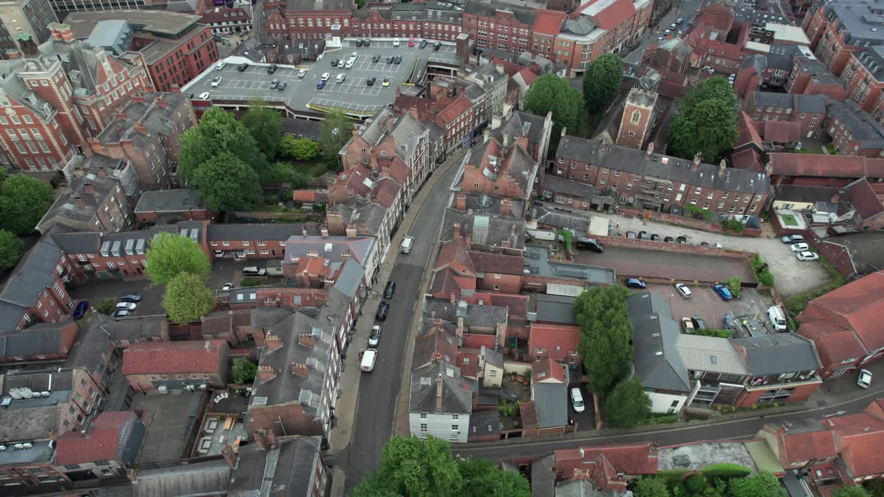 Aerial view of York, charming quintessential British city with red brick houses