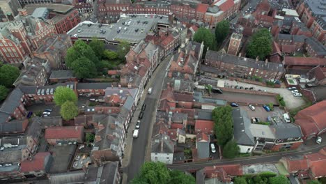 aerial view of york, charming quintessential british city with red brick houses