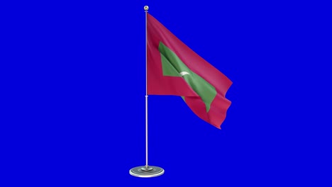 maldives 3d illustration of the waving flag on a pole with chroma key