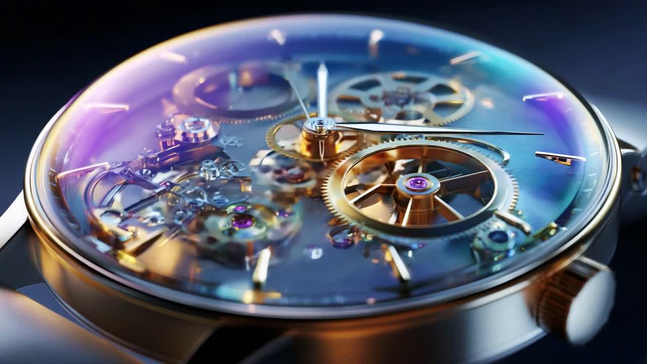 An Intricate Close-Up View of a Mechanical Watch, Showcasing Its Exquisite Movement, Gleaming Gears, and Elegant Design Elements Under Soft Illumination for Timekeeping Enthusiasts