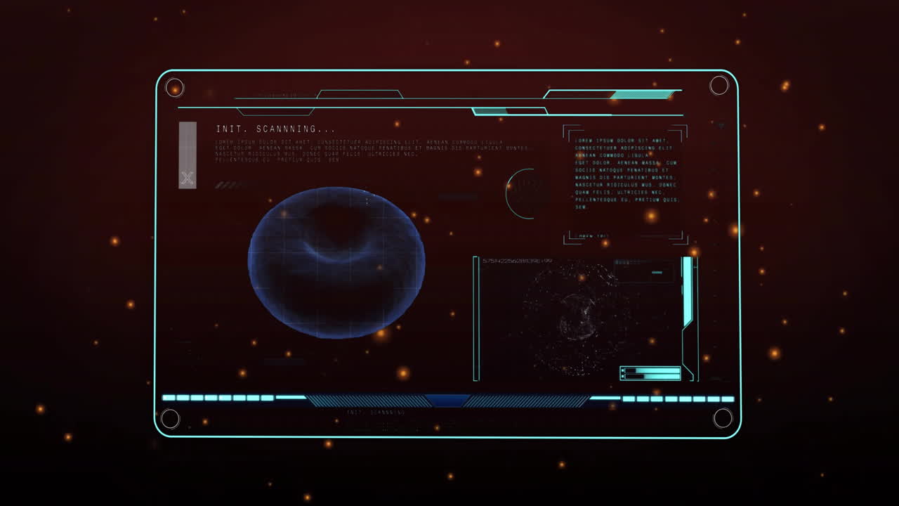 Animation of data processing and blood cell on black background