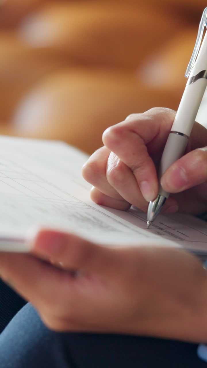 Close Up of Hand Writing on a Document with a Pen