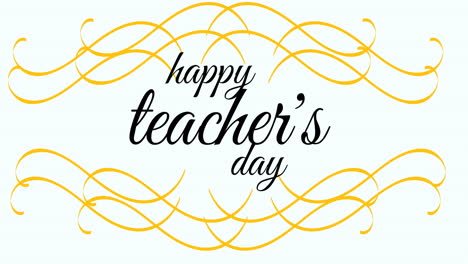 animation of happy teacher's day text over green lines on white background