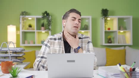 hombre con dolor de garganta, inflamación, irritación.