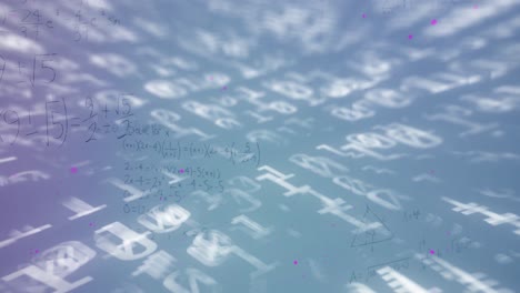 animación de ecuaciones matemáticas y procesamiento de datos sobre fondo azul