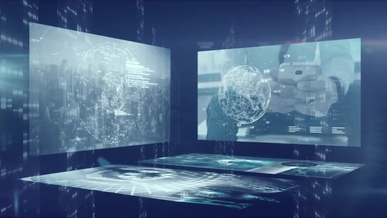 파란색 배경에 있는 데이터 처리의 애니메이션