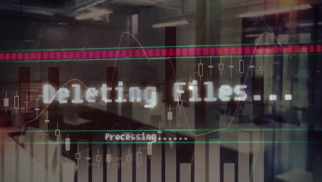 animación del procesamiento de datos financieros en una oficina vacía