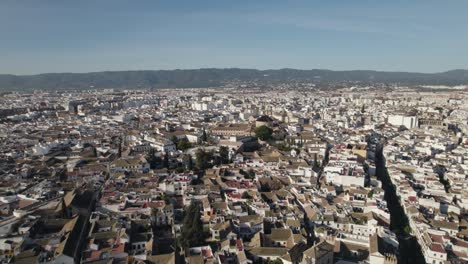 aerial circling view over cordoba city in spain