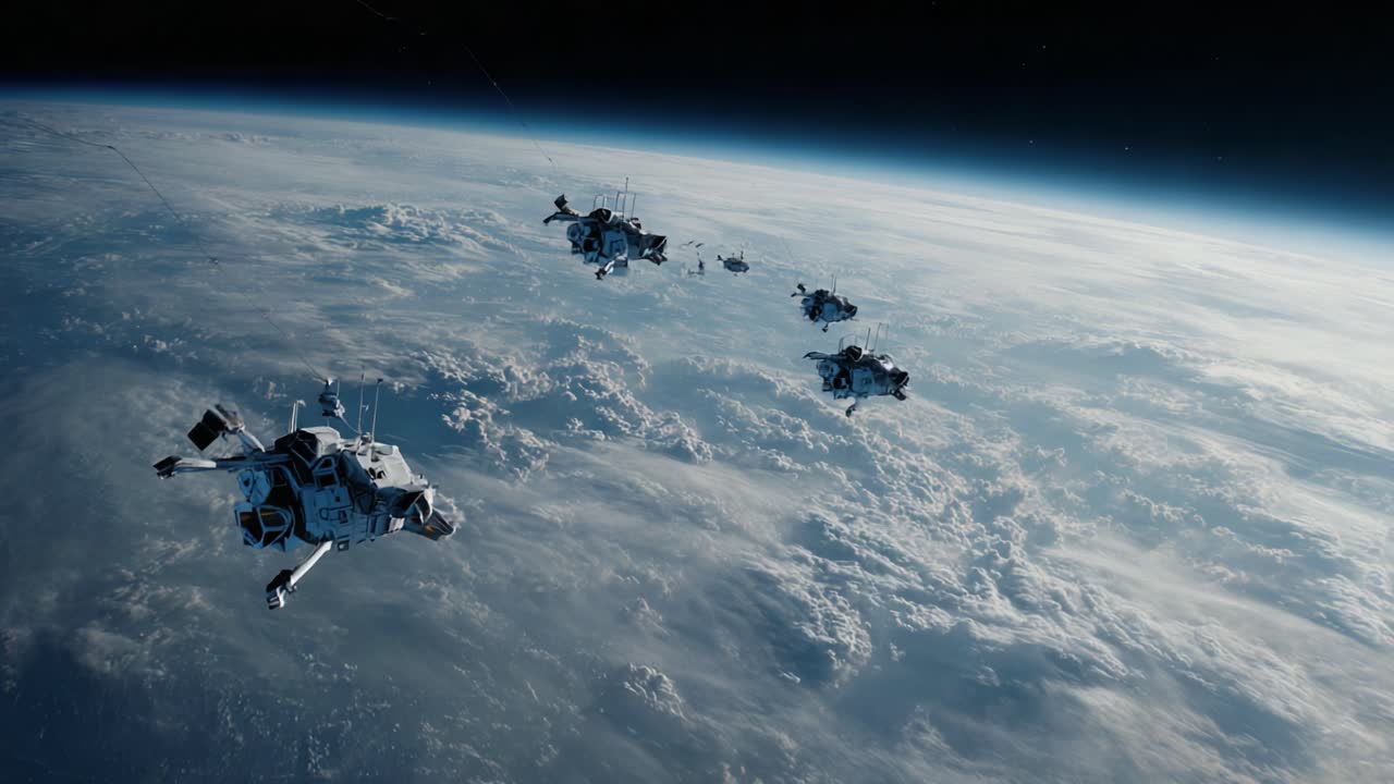 A Captivating Journey Through Space: Exploring the Majestic Beauty of Earth from Orbit with Advanced Spacecraft in Digital Art Animation