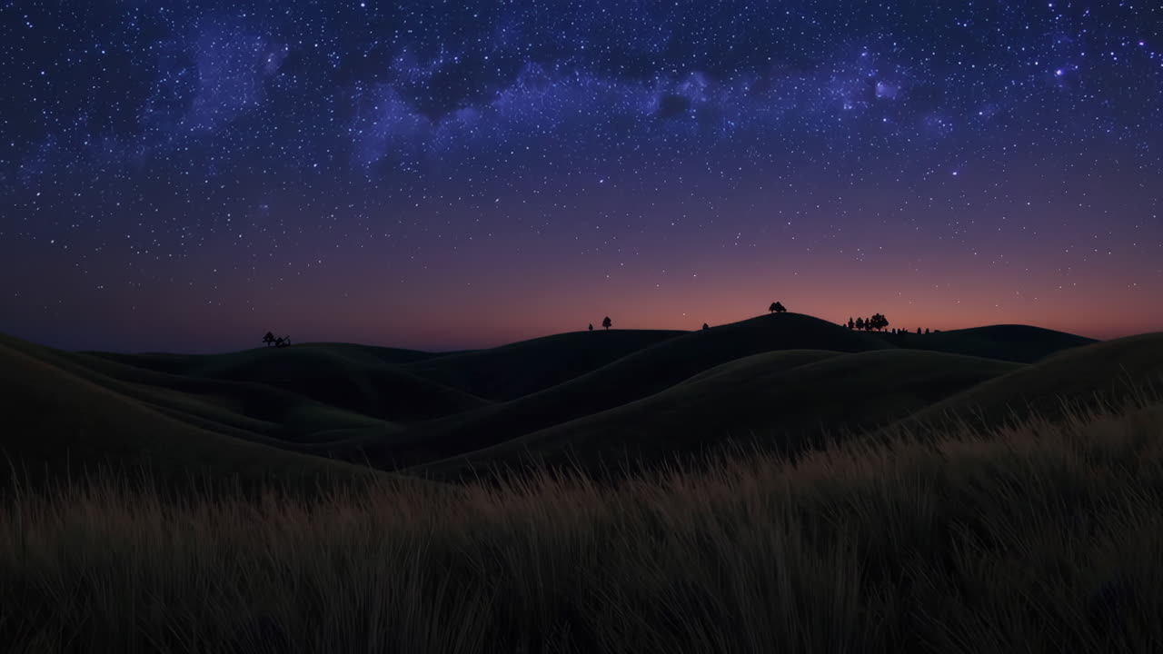 Starry Night Sky over Rolling Hills