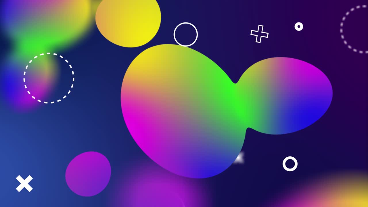 imitación de una lámpara de cera. objetos multicolores cambian de forma al azar, se mueven y se fusionan en un fondo gradiente. objetos geométricos blancos se mueven al azar