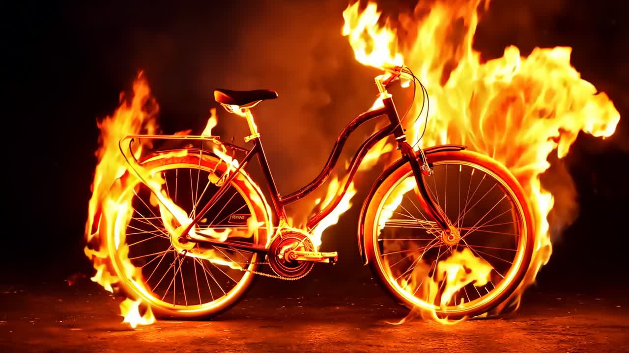 앞 바에 불꽃이 있는 자전거
