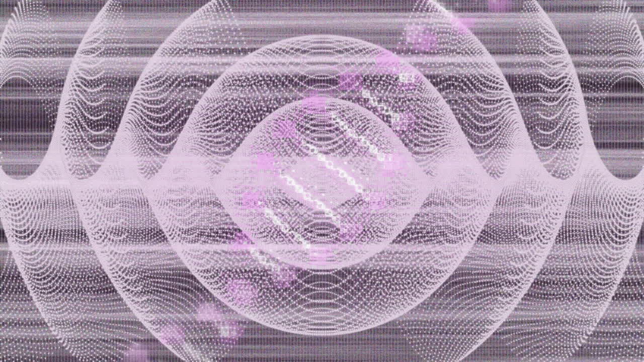 Animation of pink and white digital wave pattern forming symmetrical shapes