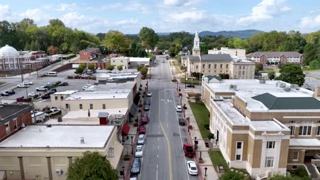 fast low aerial past first baptist church in lenoir nc, north carolina small town america