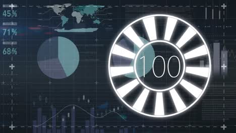 círculo de carga completando contra una pantalla de datos desplazamiento
